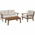 Polywood Lakeside Teak / Dune Burlap Deep Seating Patio Set with Lakeside Table Chair and Loveseat 633PWS92T999